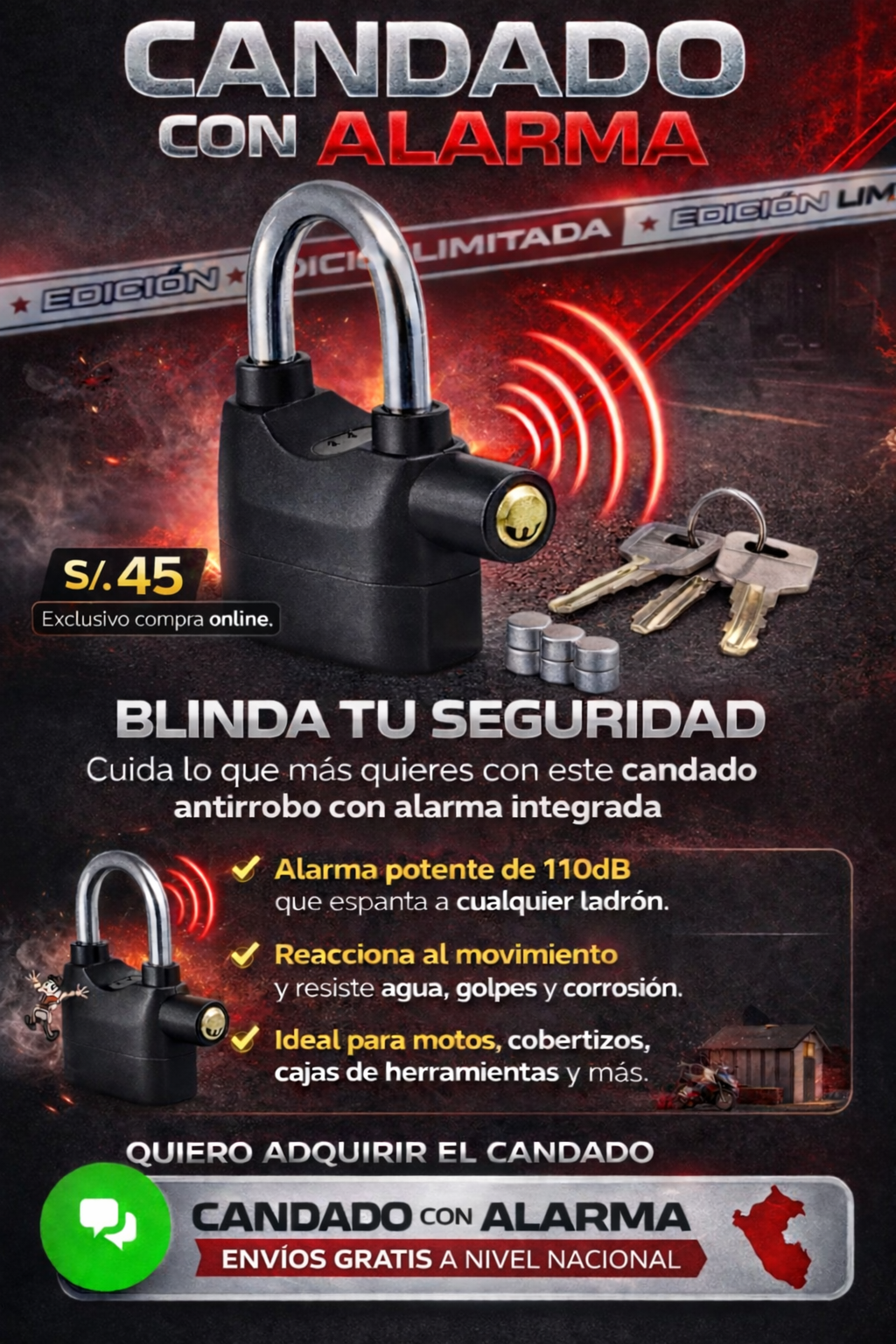 CANDADO CON ALARMA DE ALTA RESISTENCIA CON SENSOR INTELIGENTE